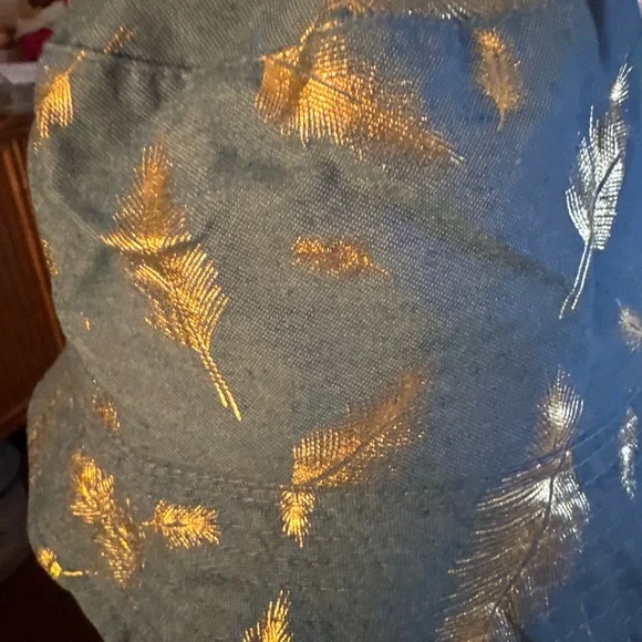 Navy Bucket Hat with Metallic Gold Feather Print - Picture 2 of 2